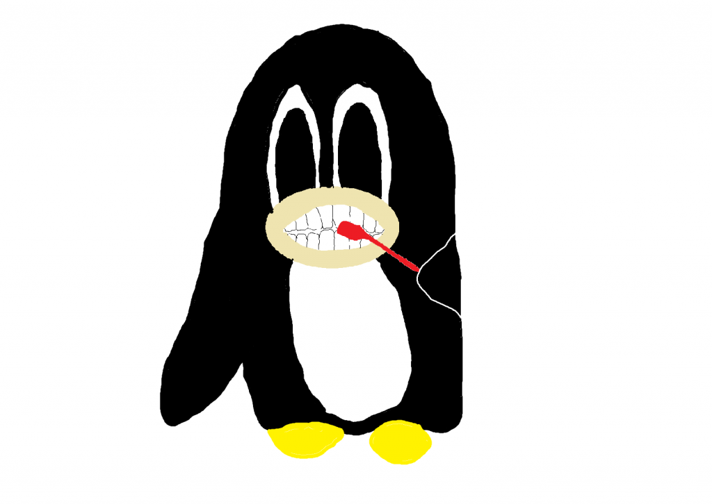 penguin brushing teeth